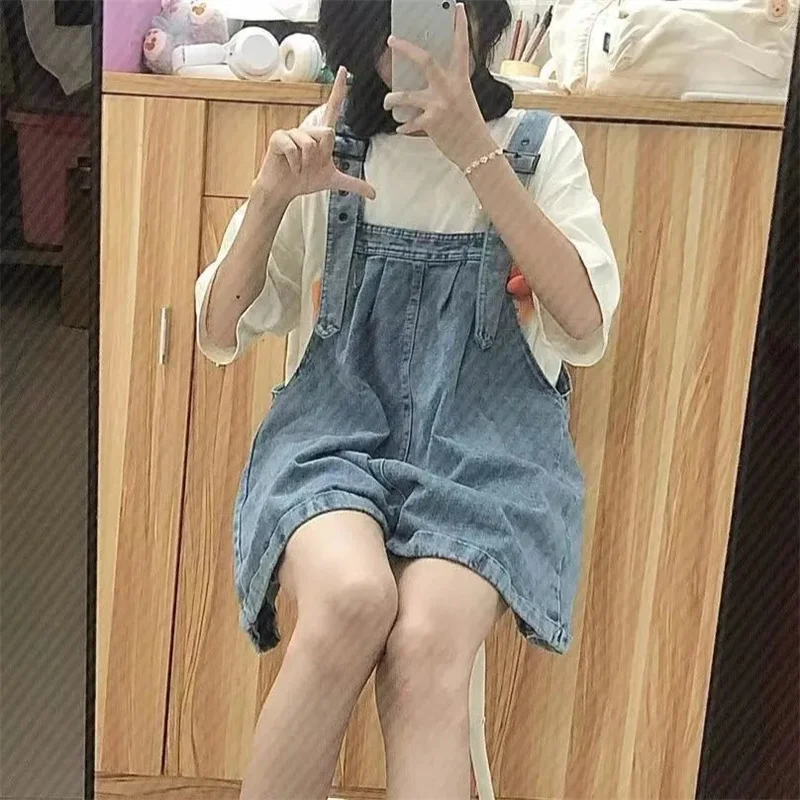 Milk Salt Series Small Sweet Small Fresh Strap Jeans Women's Age Reduction Summer New High Waist Loose Trend Pant Overalls
