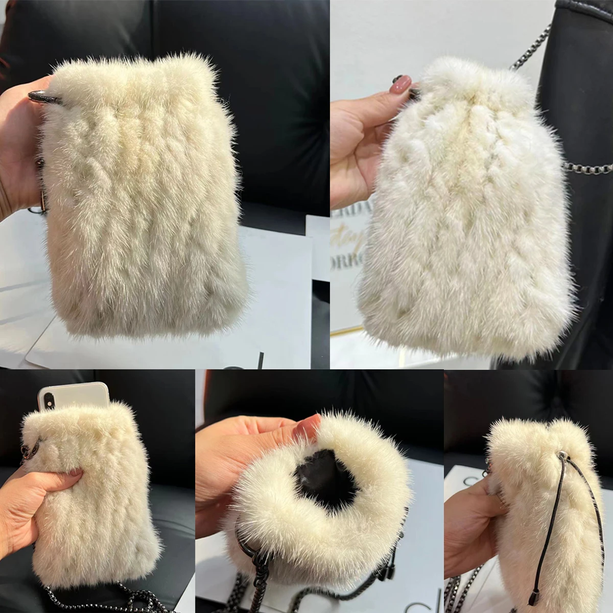Real Mink Fur Coin Purse Crossbody Small bag Mobile Phone Bag Versatile For Women Single Shoulder Bag