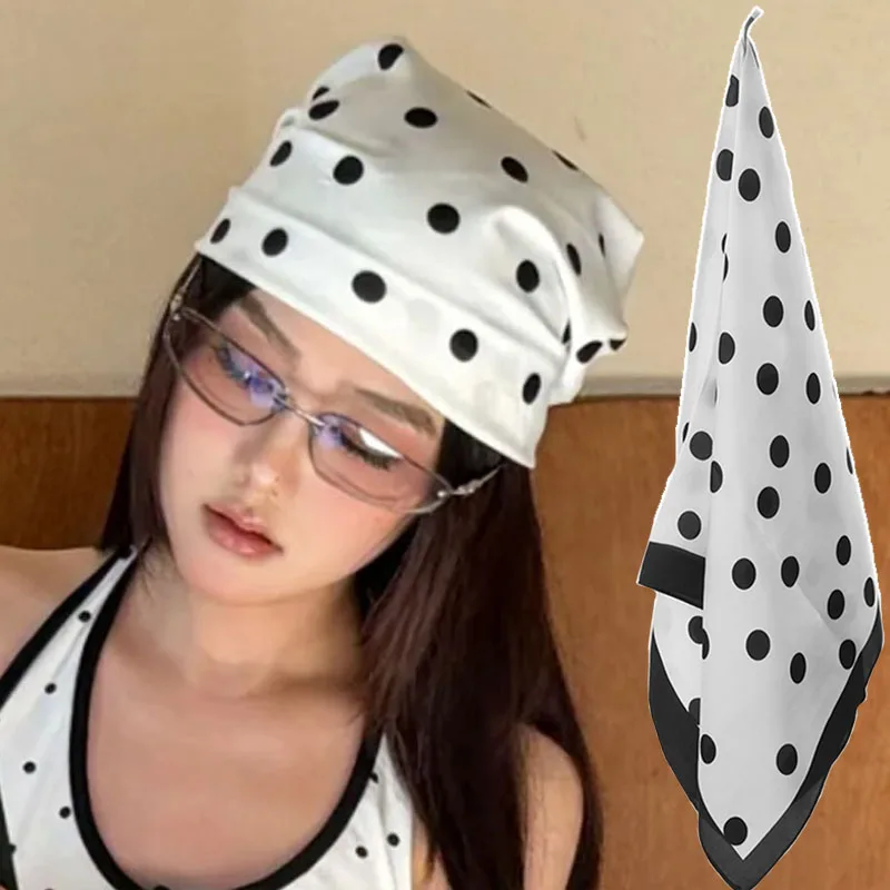 

INS Стиль Квадратный шелковый шейный платок Персонализированные черные точки Многослойные маленькие фартуки Мягкий универсальный платок Модные шарфы для волос