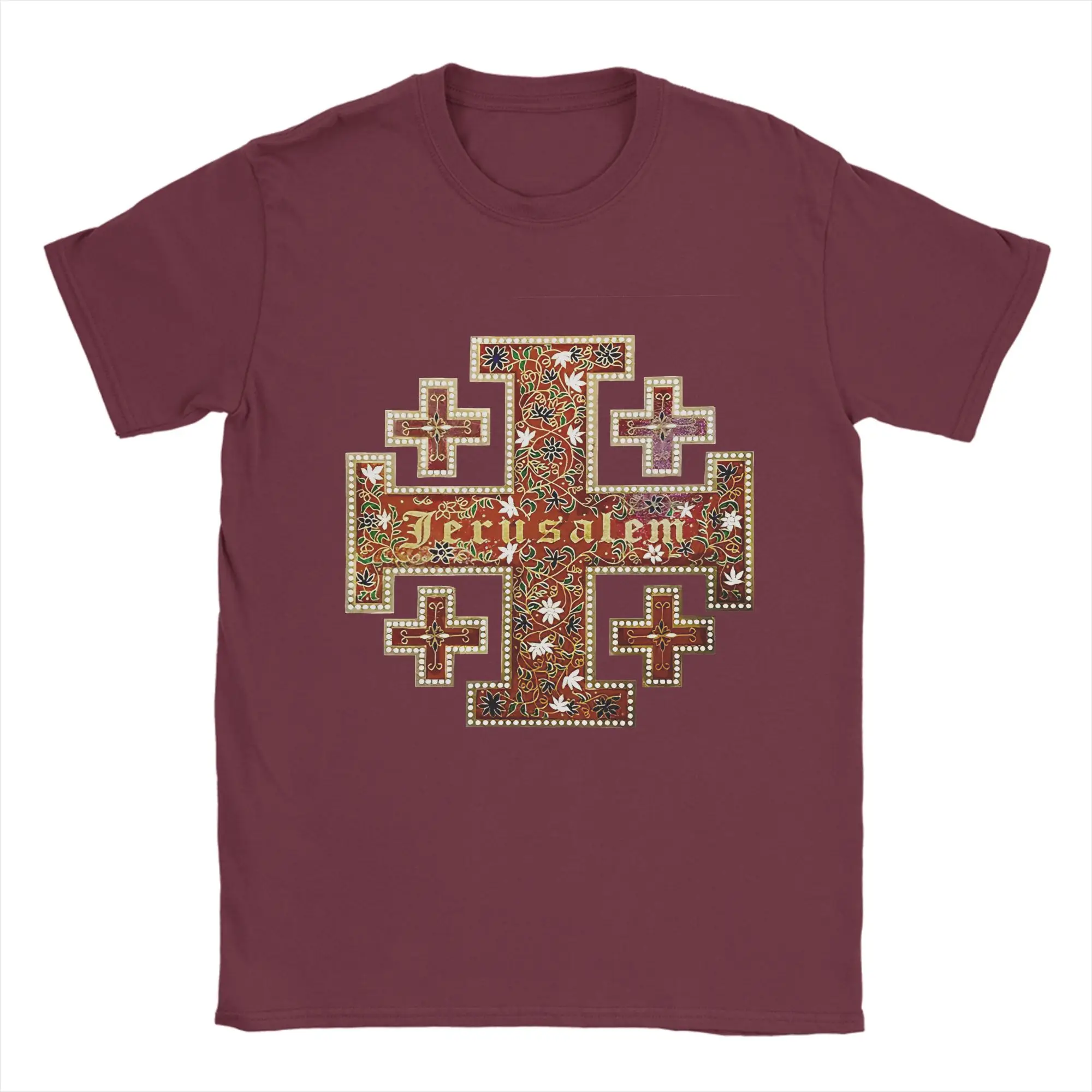 Men Women's JERUSALEM CROSS WITH THE HOLY FLOWER T Shirt  Pure Cotton Clothes Short Sleeve Round Collar Tees 4XL 5XL 6XL T-Shirt