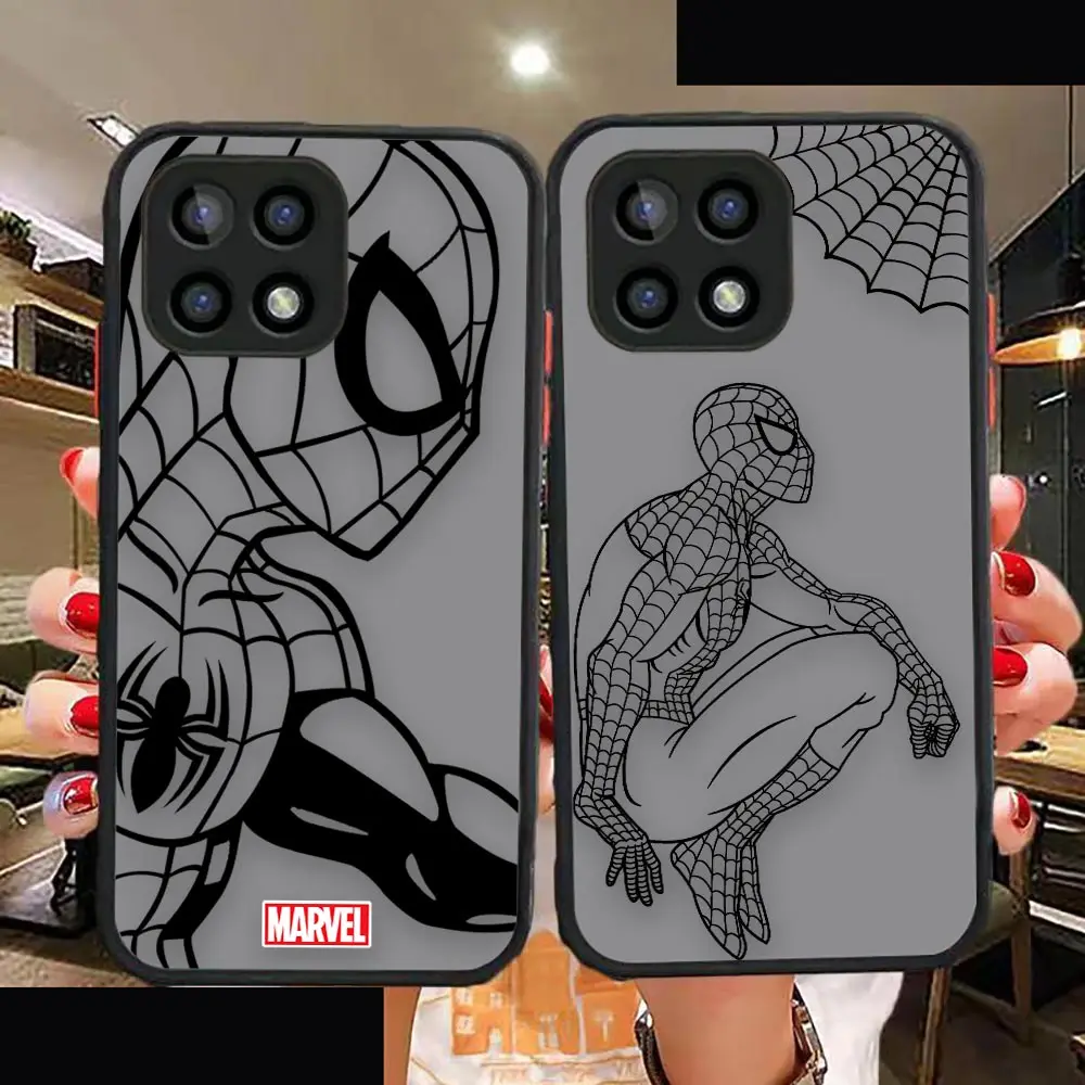 Matte Case Funda Coque For OPPO A94 93 92 92S 91 83 74 16K 15 7 5 4G 5G 2020 2022 Case  Line Drawing Spiderman Iron Man​