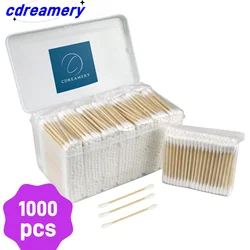 CD1000pcTATTOO Cotton Swabs - Bamboo Sticks Cotton Swabs For Ear Double Round Thick Cotton Buds Suitable For Makeup And Cleaning