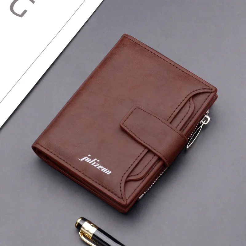 Men's Short 15 Card Slot Buckle Wallet PU Leather Folding Purse Fashion Matching Man Business Zero Zipper Wallet New 2022