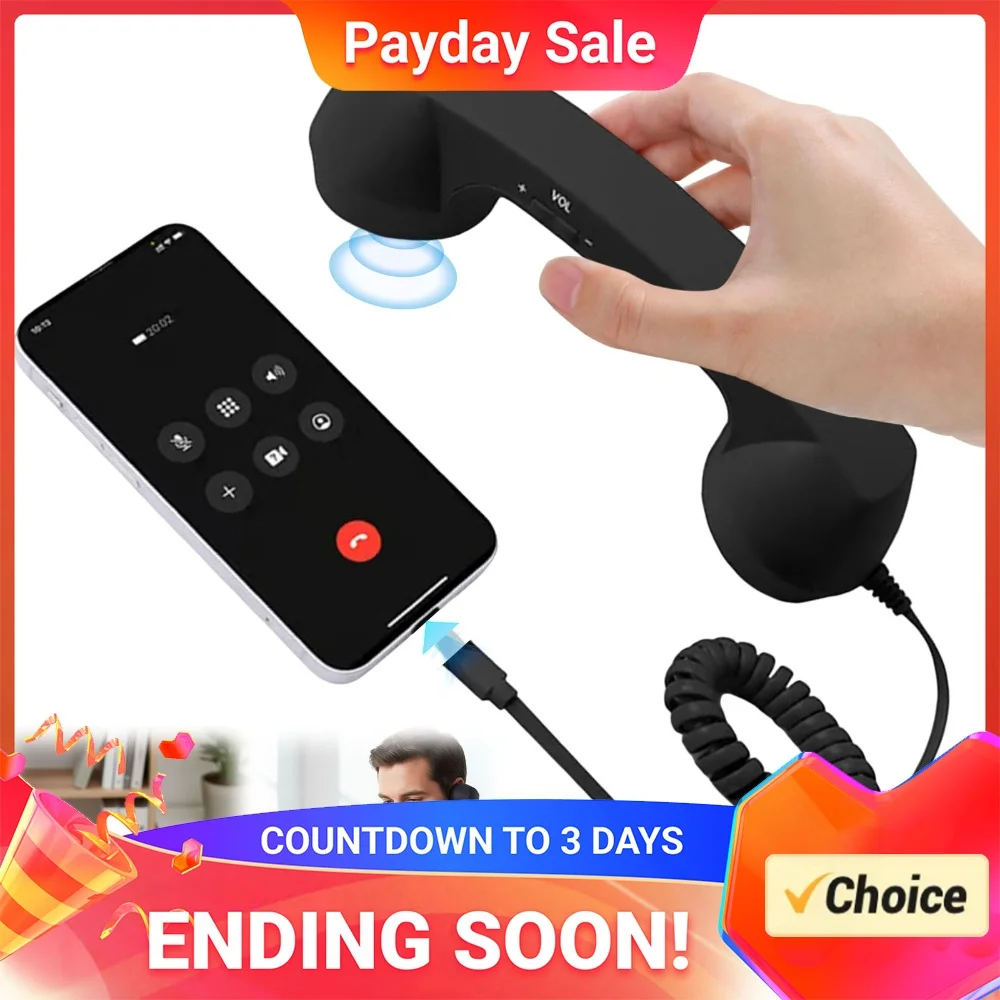 Landline Handle Receiver Type-C Creative Telephone Head Set Portable Vintage Phone Headset for Cell Mobile Video Conferences
