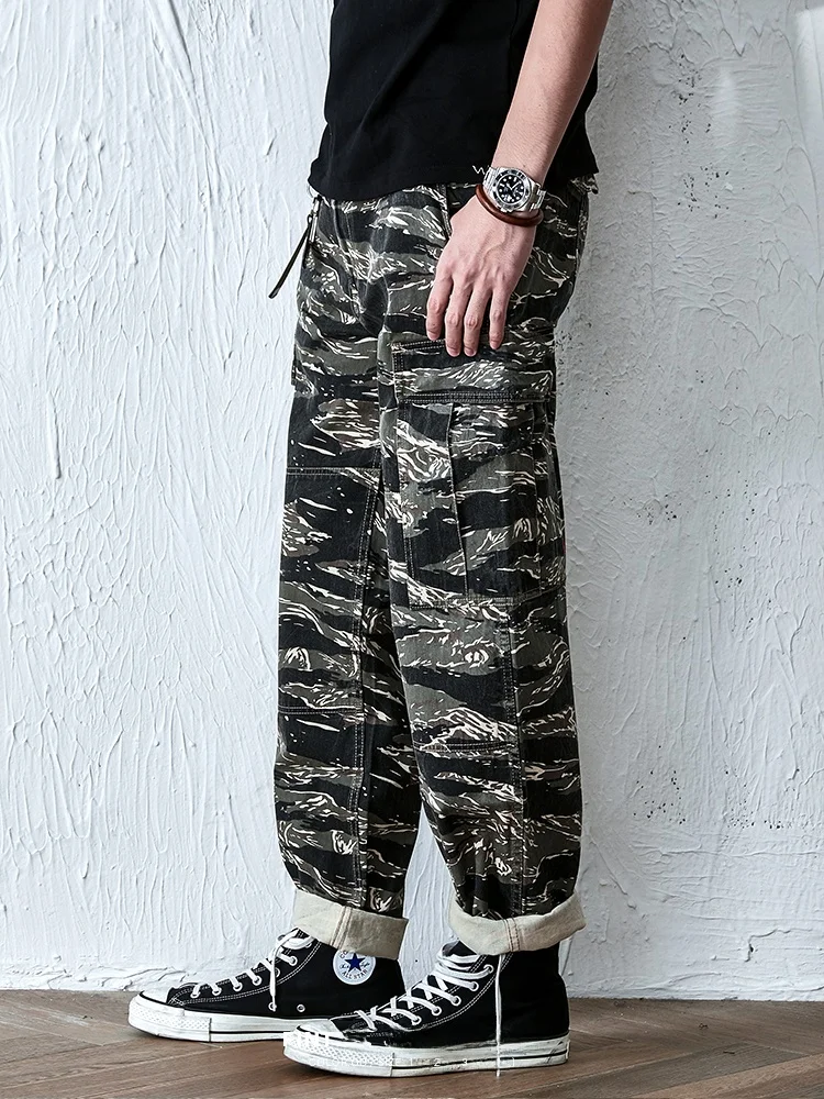 Jungle Sto Camouflage tigre imprimé élargi Cargo pantalon coupe ample pantalons longs jeune tenue décontracté Non-WTaps Wu Wen Le