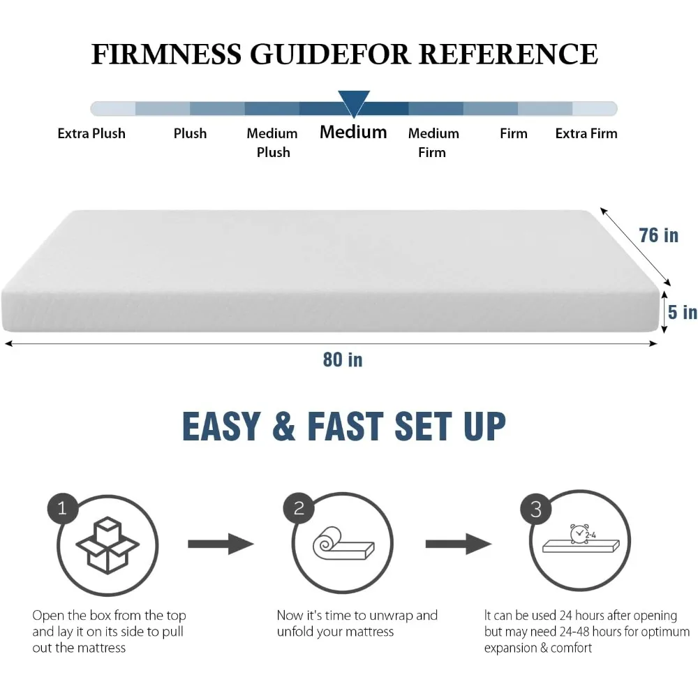 5 Inch King Gel Memory Foam Mattress Fiberglass Free/CertiPUR-US Certified/Bed-in-a-Box/Cool Sleep & Comfy Support