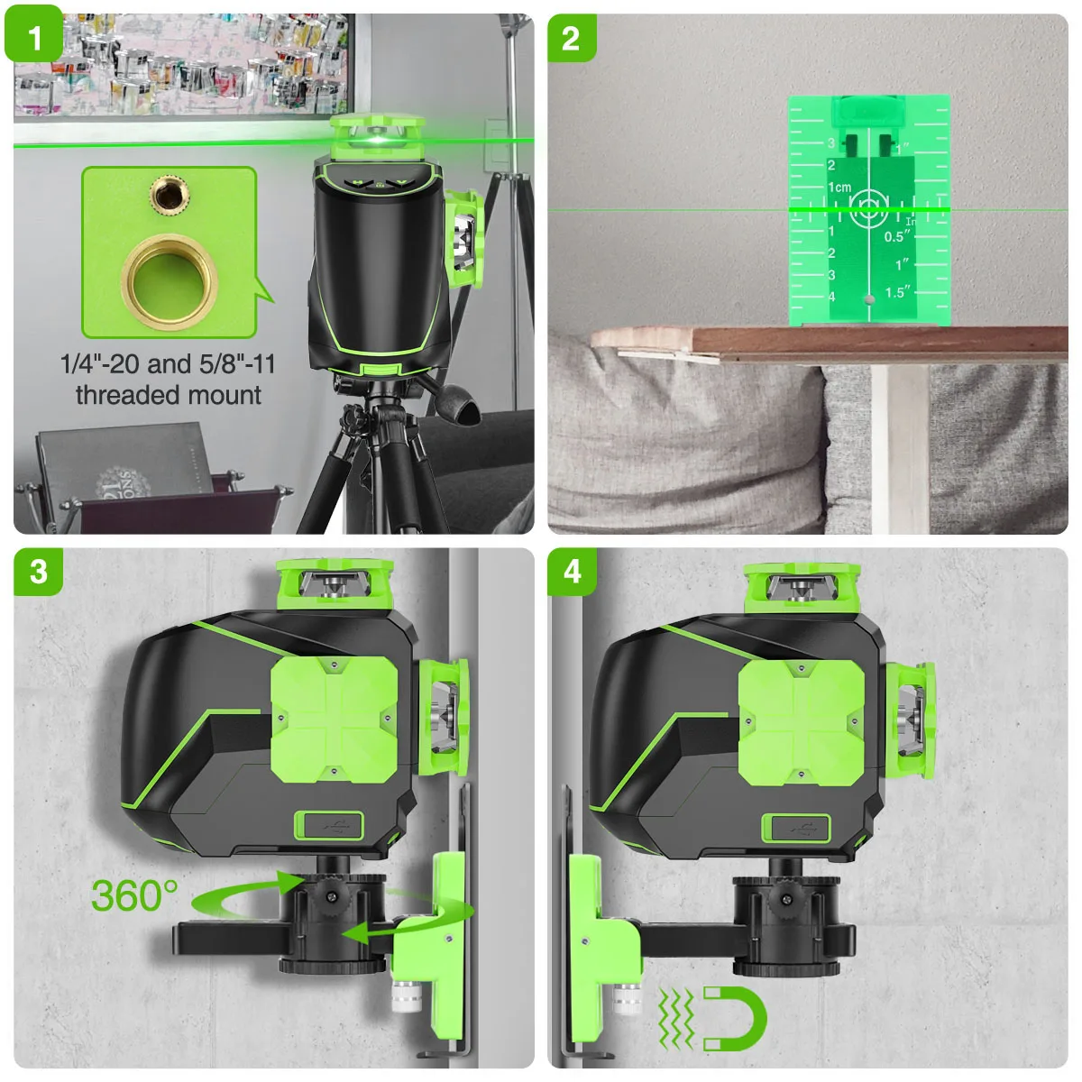 S03CG-L 360 Degree Laser Level Machine 3D Green Beam Rotating Horizontal&Vertical Cross Lines