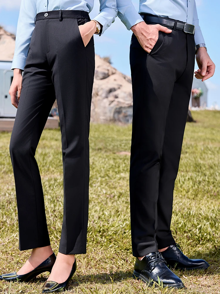 Black Professional Women's Formal Pants Straight Leg Workwear Bank Commuter Trousers Office Uniform Long Pants mid Waist Zipper