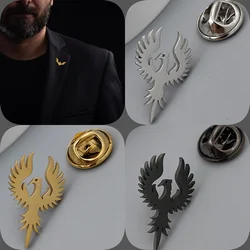 Phoenix auspicious bird gold-plated badge, silver collar brooch, black lapel pin, men's suit accessories set, father's gift