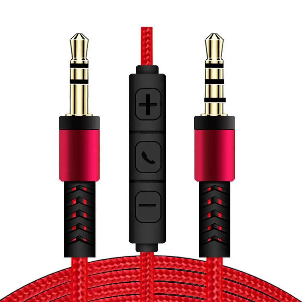 Jack Earphone Headphone Cord With Mic Gold-plated Plug Nylon Braid Volume control Aux Cable Audio Wire Car Aux Cord Audio Cable