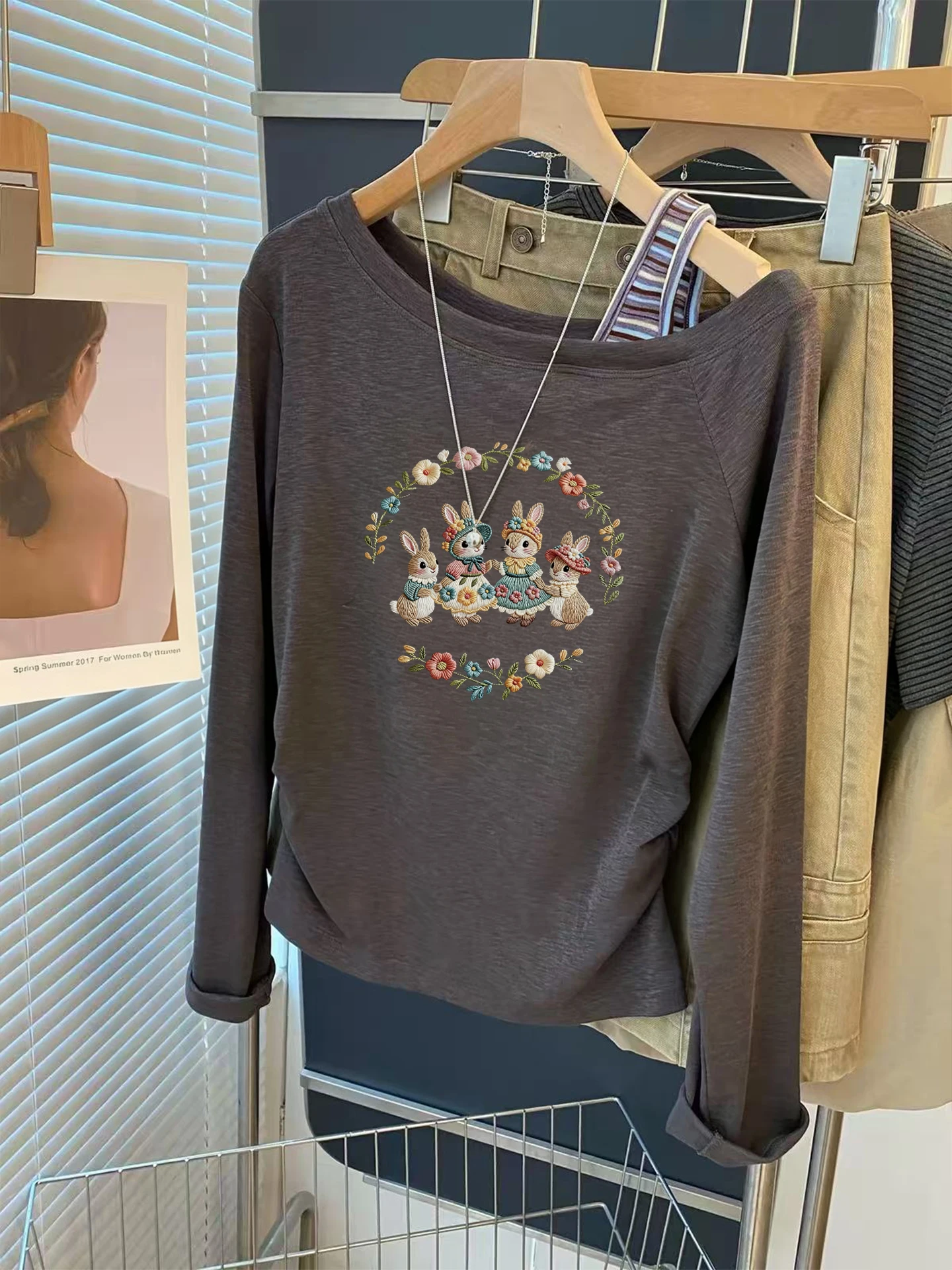 Fashionable Patchwork Shoulder Long Sleeve T-Shirt Women's Early Autumn New Style Dongda Gate Quality Korean Style Commute Wind