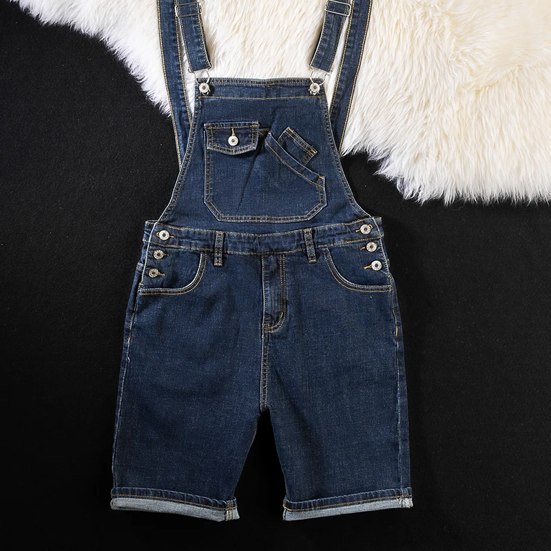 

Retro American Denim Overalls Men's Korean Style Versatile Workwear Shorts Unisex Couple's Suspenders Mid-waist Jeans
