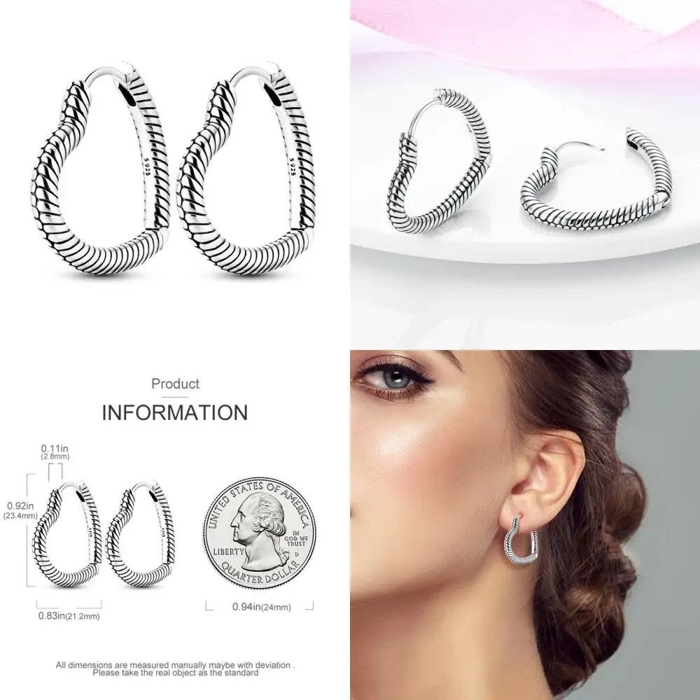 New Simple Style Sterling Silver 925 High Quality Heart Women Hoop Earrings Fit Original Earrings Fine Jewelry Birthday Gifts