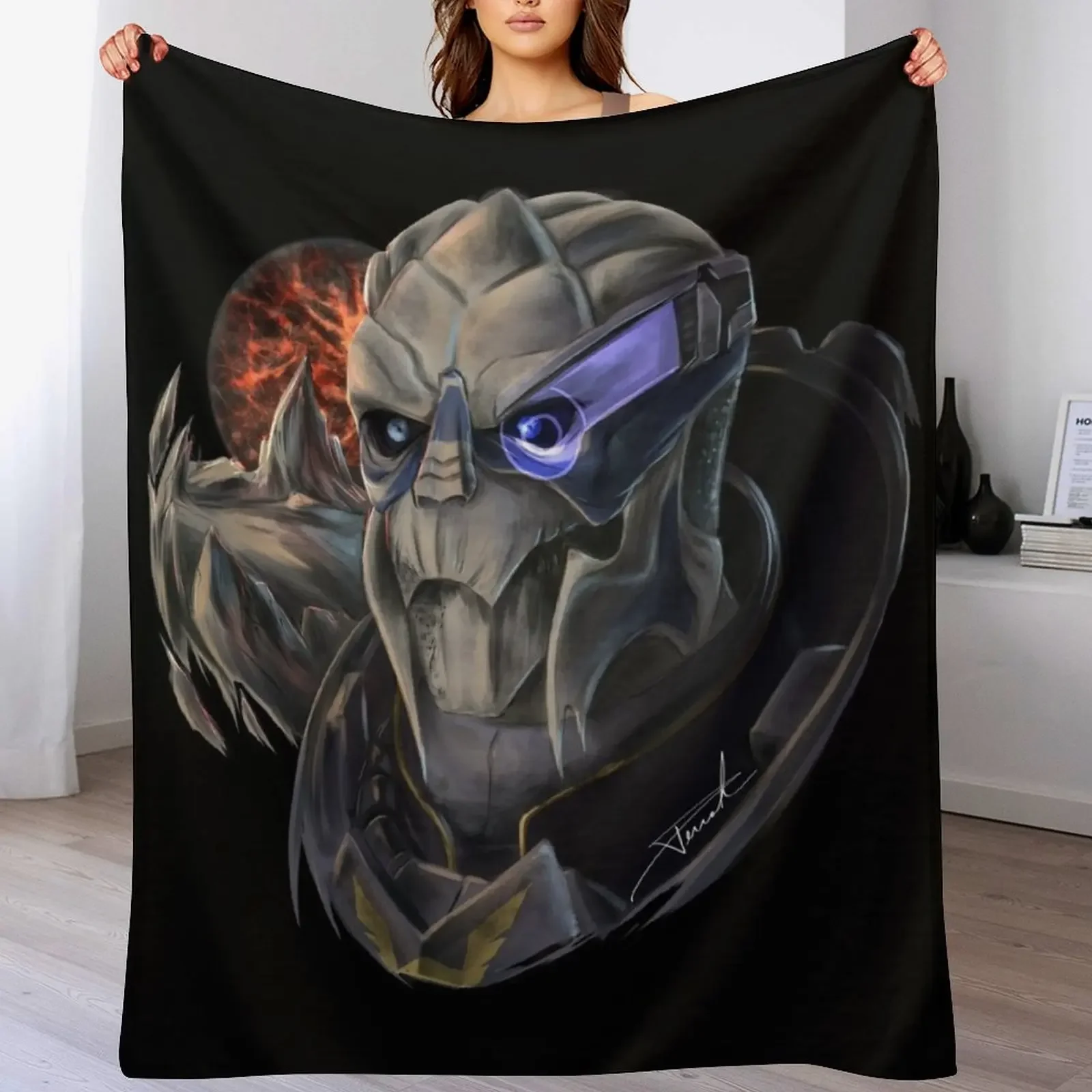 

Garrus Vakarian Mass Effect Throw Blanket Thins Hairys Moving Plaid Blankets