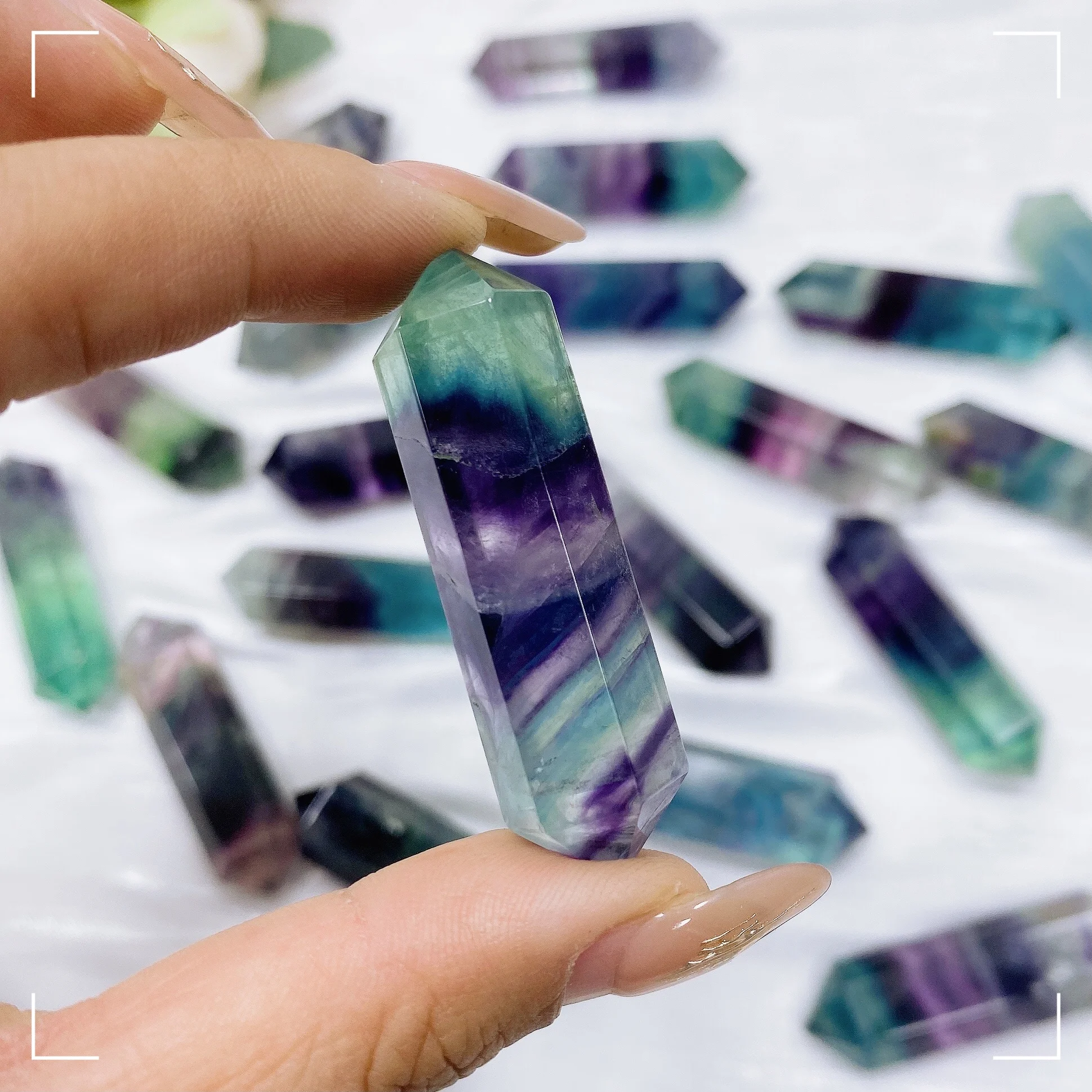 Natural Colorful Fluorite Obelisk Crystal Healing Stone Natural Quartz Reiki Polished Double Point Tower Home Decor Gift Collect