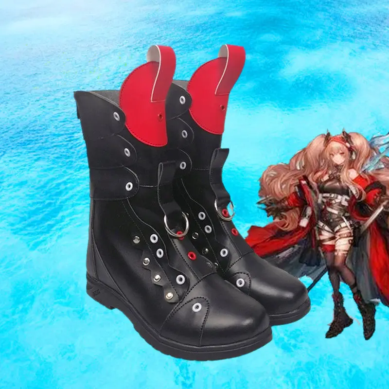 Anime Arknights Angelina Cosplay Shoes Black Short PU Leather Boots For Halloween Carnival
