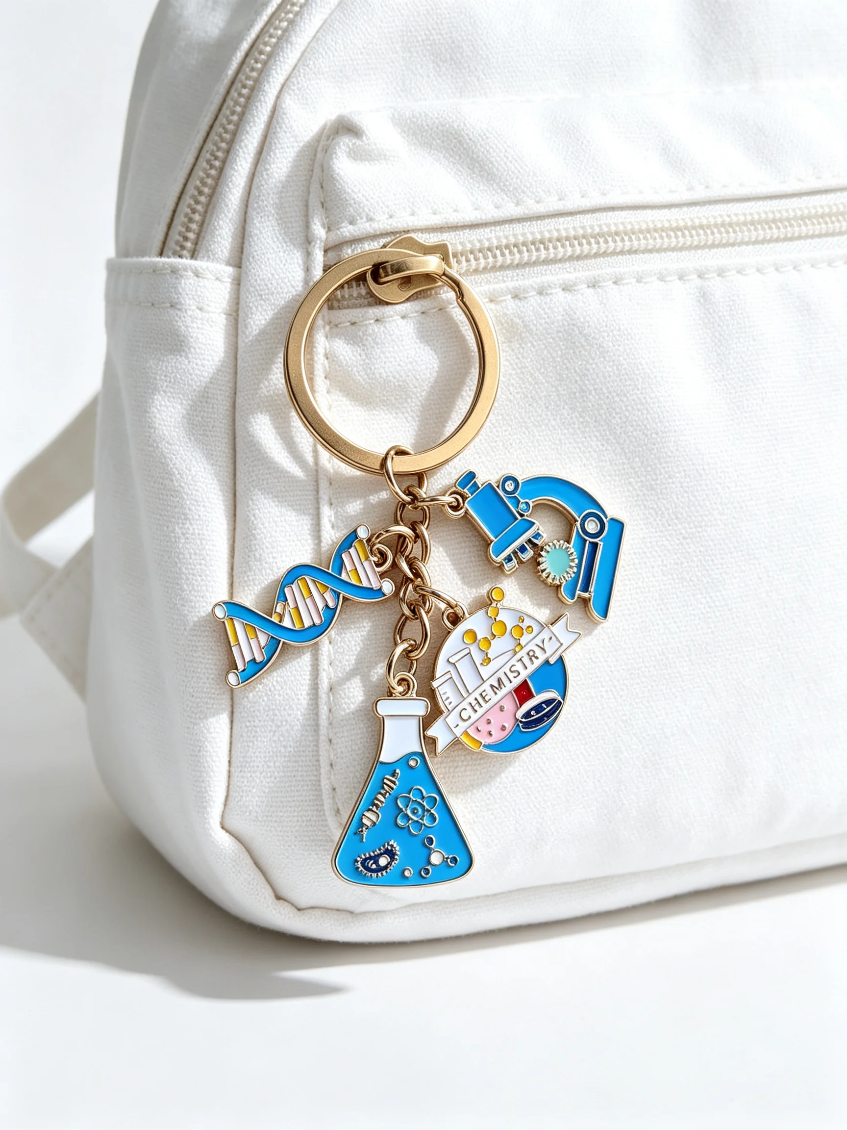 Kawaii Wissenschafts-Schlüsselanhänger Chemielabor DNA-Mikroskop Charm Schlüsselring Taschenanhänger für Lehrer und Studenten – Detail 7