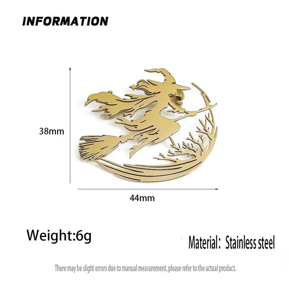 Original design hollow branch witch stainless steel gold-plated brooch, waterproof and non-fading pin, men's suit badge