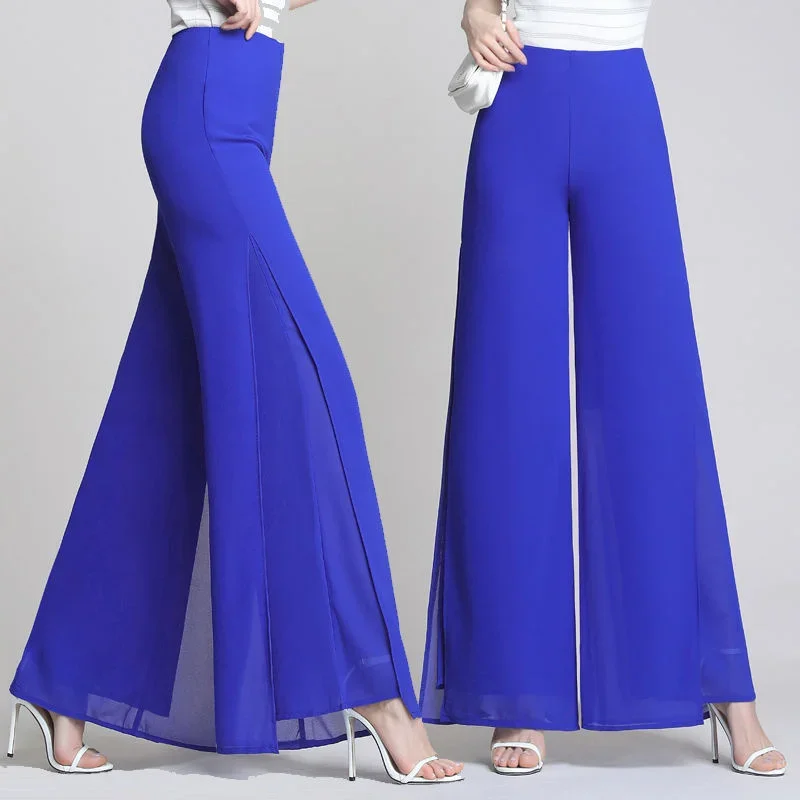 

Double Layer Wide Leg Pants Female Side Split Thin Pants 2024 New Spring Summer High Waist Trousers Ladies Casual pants L09