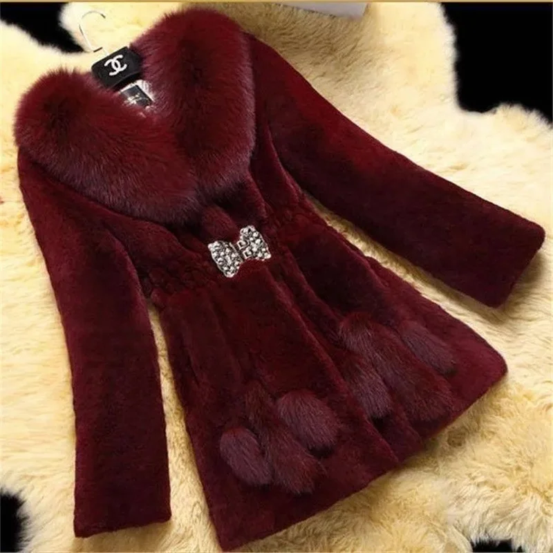 

2025 Autumn/Winter New Imitation Fur Coat Middle aged Mother Thicken Warm fur collar Coats Women's Medium Length Slim Overcoat