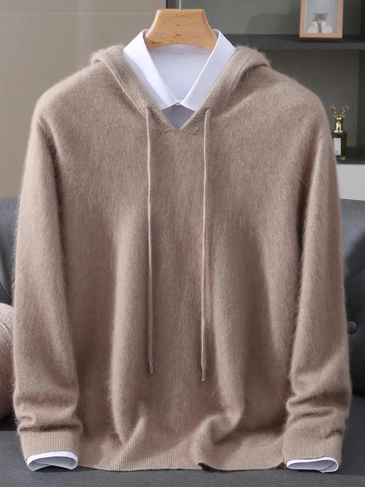 الأساسية الصلبة 100% المنك الكشمير الأعمال سترة غير رسمية الراحة لينة قناع السترة الدافئة الخريف الشتاء الرجال ملابس بسيطة