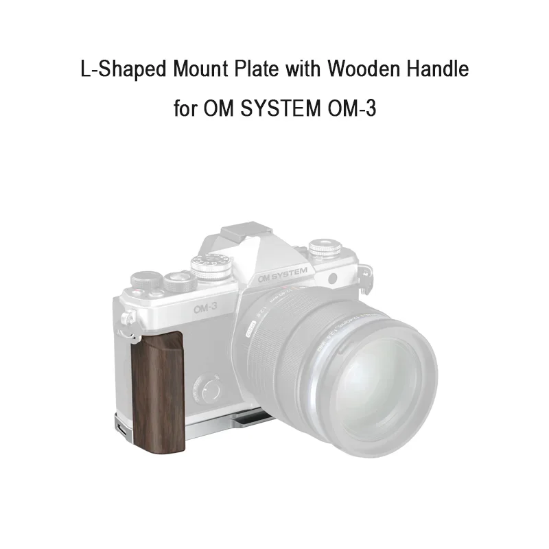 SmallRig 5563 OM-3 L-Shaped Mount Plate with Wooden Handle for OM SYSTEM OM-3 Built-in Arca-Swiss Quick Release Plate only 62g - Image 2