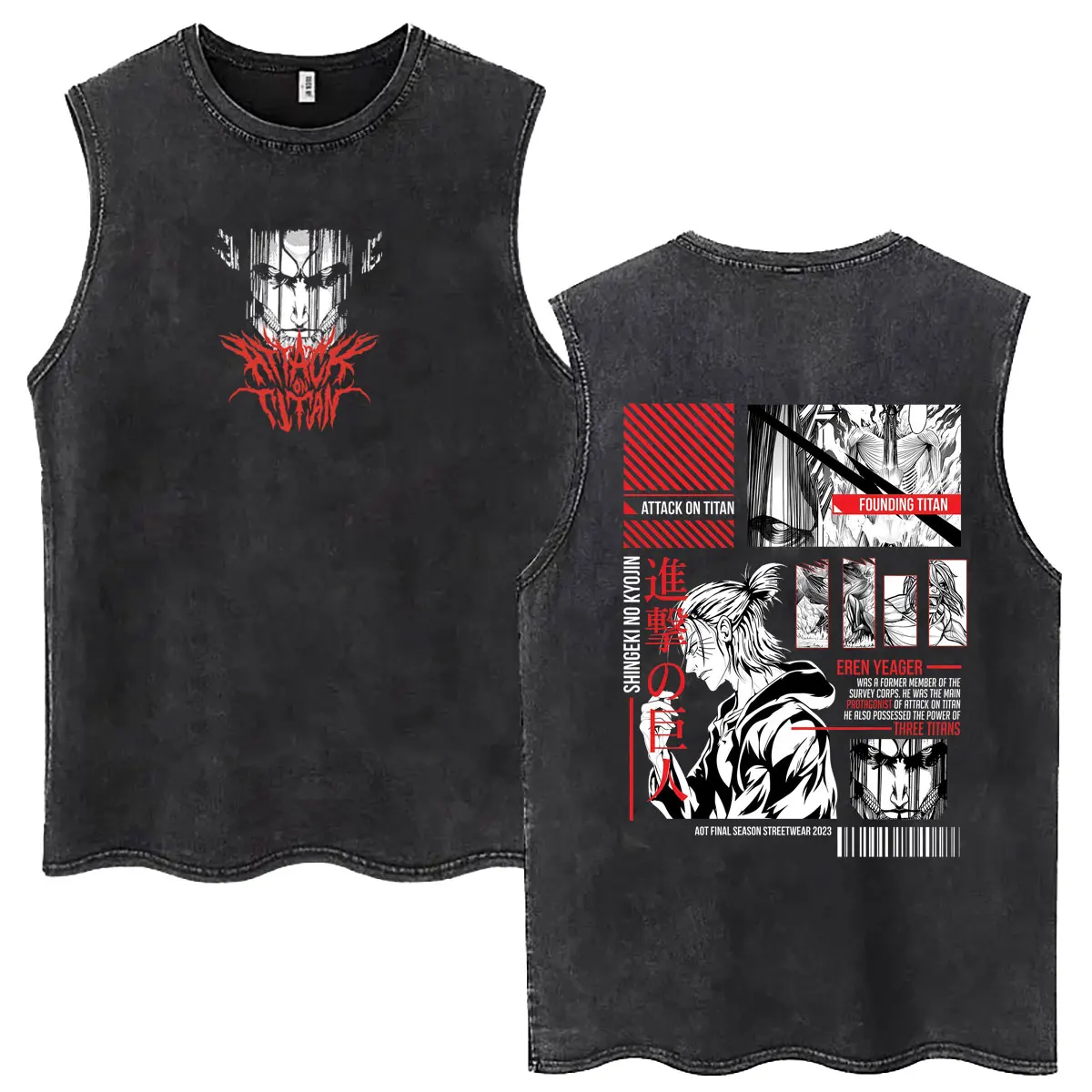 Anime Attack on Titan Levi Ackerman Vintage Washed Tanktops für Männer und Frauen Cartoon Manga Merch Übergroße Ärmellose Westen-T-Shirts – Detail 9