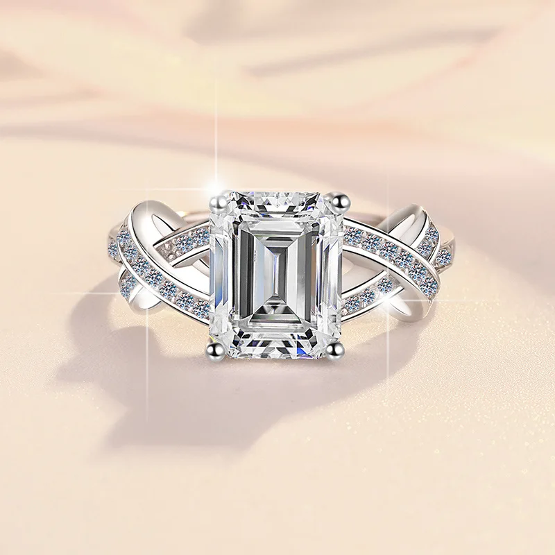 Warm anniversary inlay adorns intertwined ribbon ring for women with fine 2ct moissanite over refined PT950 platinum ingots