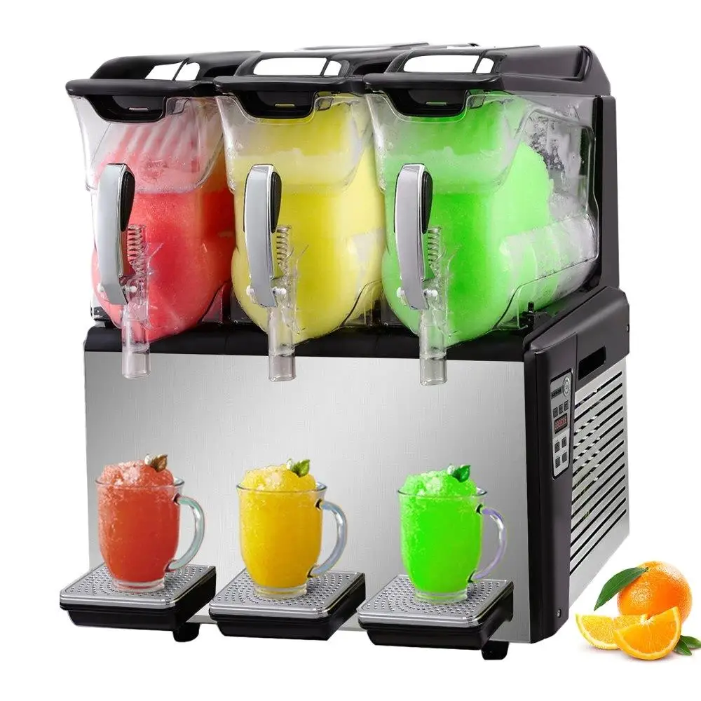 

30L Triple Bowl Slushy Machine 110V Margaritas Frozen Drink Maker 800W Automatic Cleaning Mode for Cafes Bars Restaurants