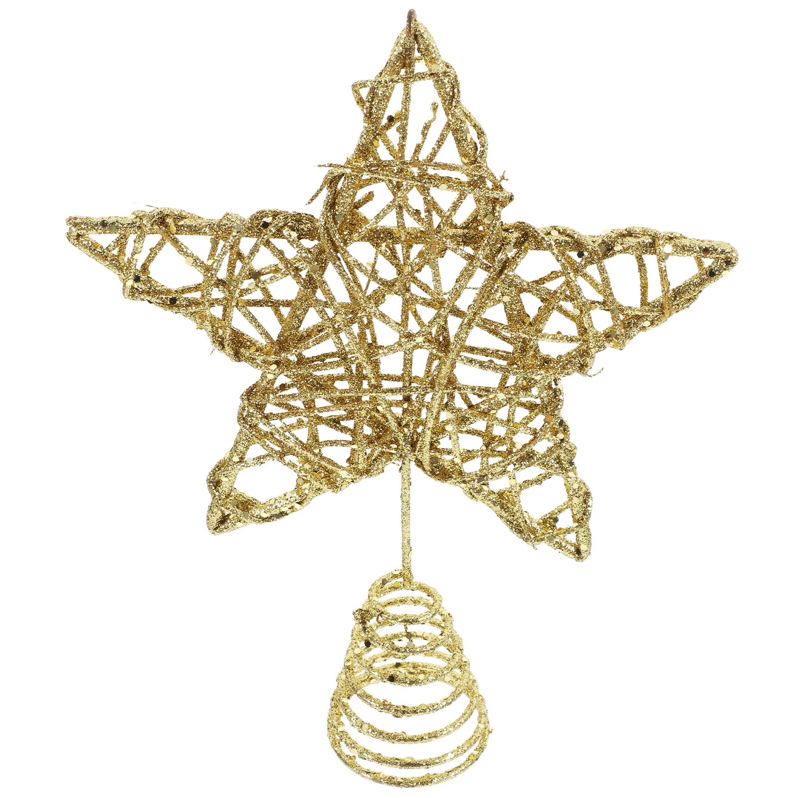 

Five Pointed Star Christmas Tree Topper Golden Glitter Rattan Wrought Iron Sparkling Holiday Decor Christmas Treetop Star