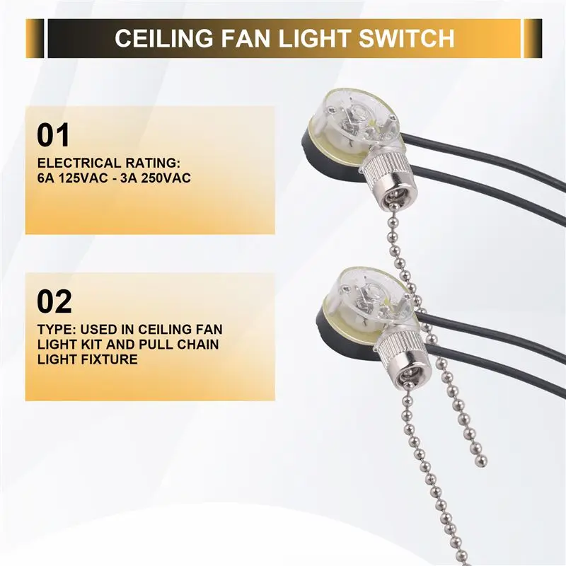 3Pack Ceiling Fan Light Switch ZE-109 Fan Switch Ceiling Pull Chain Switch Replacement Fast-