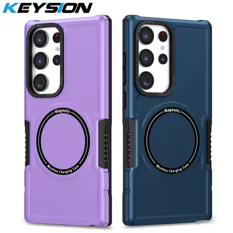 KEYSION Magnetic Wireless Charging Case for Samsung S23 Ultra S24+Plus S21 S23FE Shockproof Phone Cover for Galaxy Note 20 Ultra