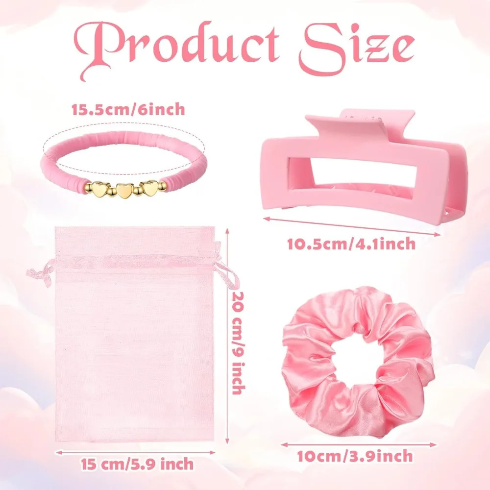 2-20 Sets Pink Coquette Bow Folding Mirror Brush, Scrunchies, Bracelets, Claws for Women Sleepover/Birthday/wedding Gift image 6