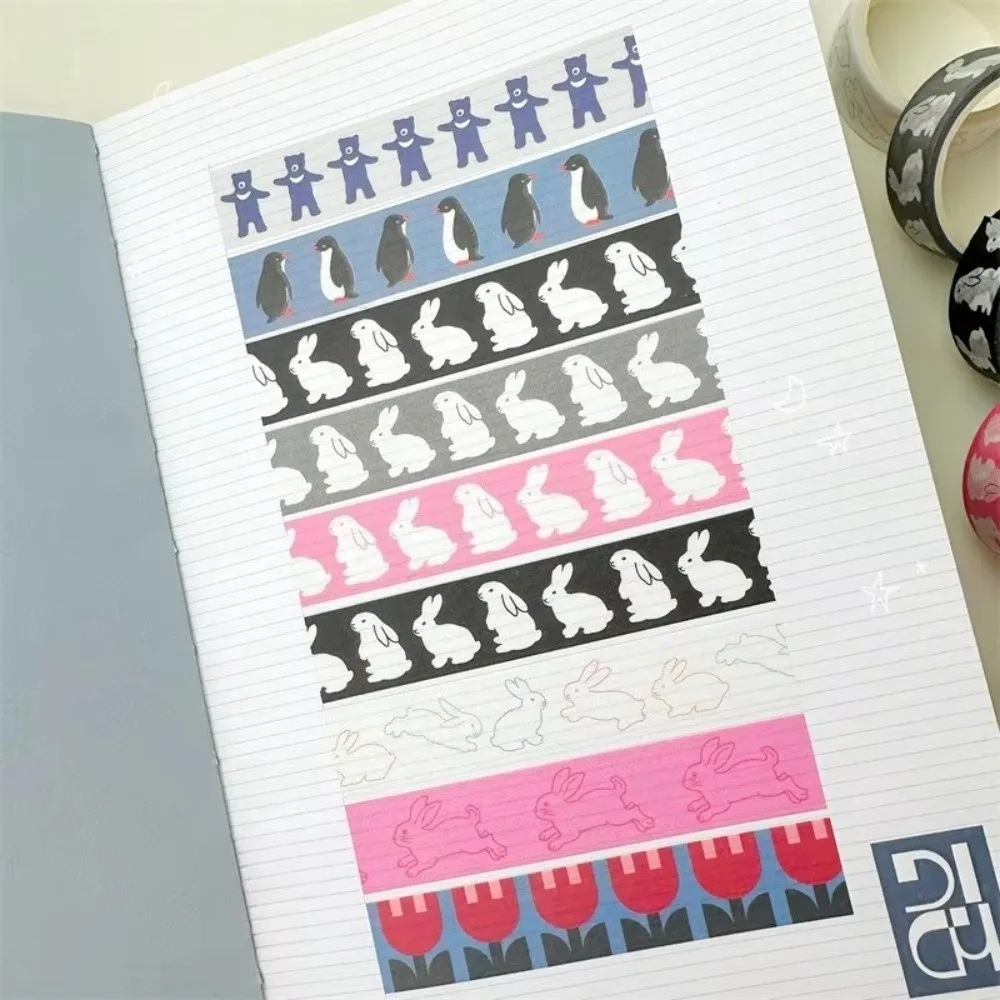 Ins Style Rabbit Penguin Korean Washi Tape Kawaii Doodle Scrapbook Decoration 3M Length DIY Journal Tape