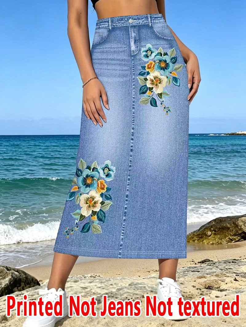 

3520 [Printed Pants - Not Denim Fabric] Printed Non-textured Skirt - Non-denim Fabric, Women's Long Skirt