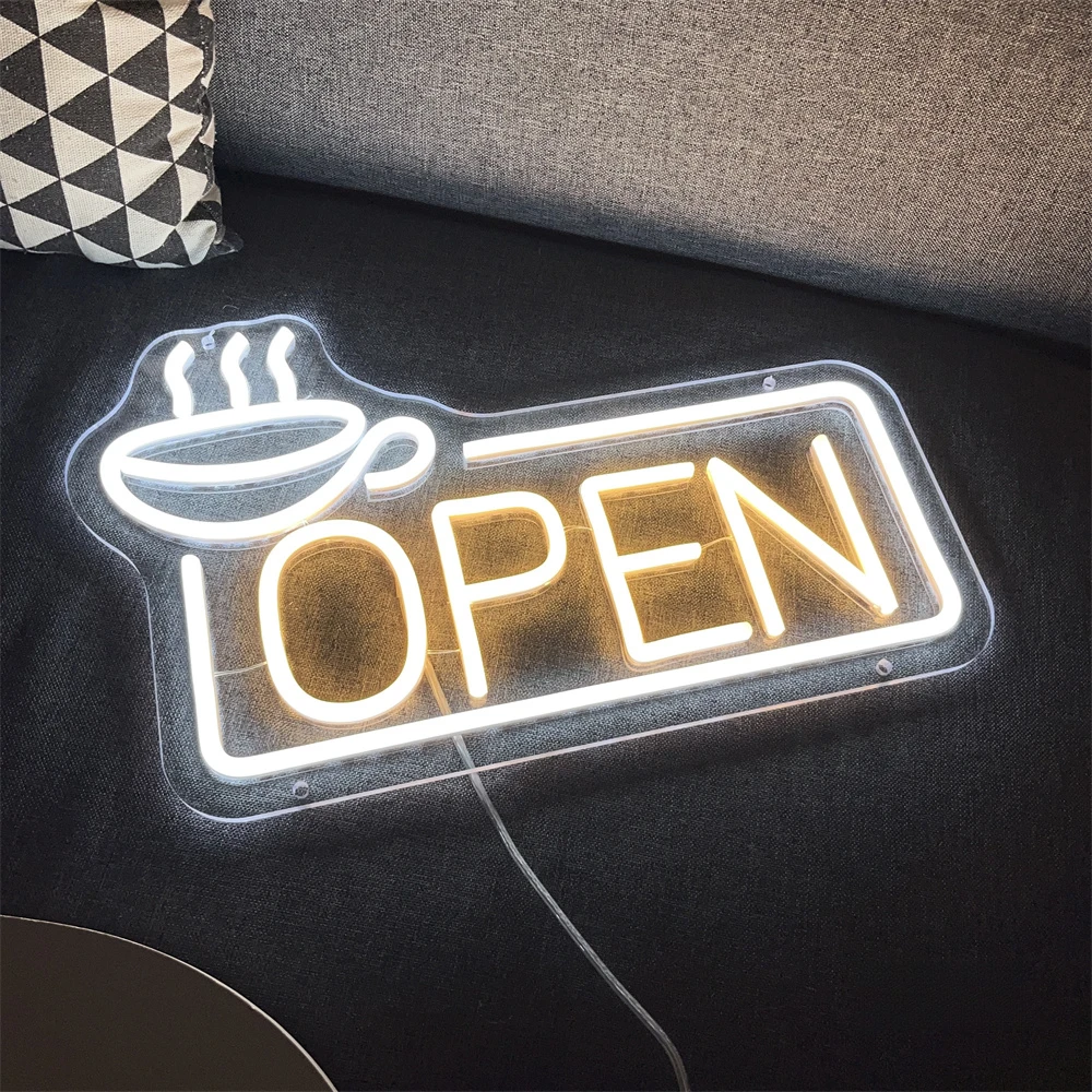 Insegne al neon a LED aperte per birra, caffè, luci, decorazione da parete, caffetteria, bar, club, negozio, salone per unghie, taglio, parrucchiere, palestra, festa, cartello personalizzato