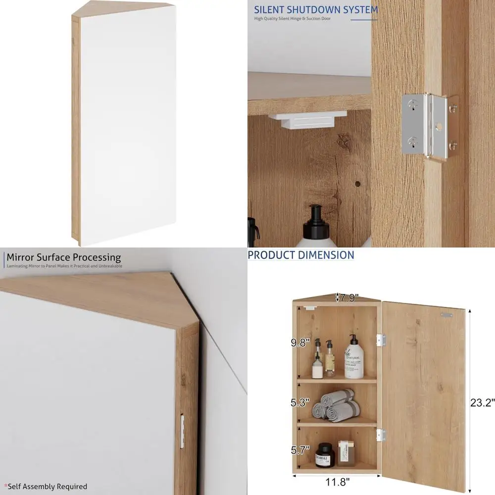 Wall-Mounted Corner Medicine Cabinet with Mirror and Triple Shelves for Bathroom Storage