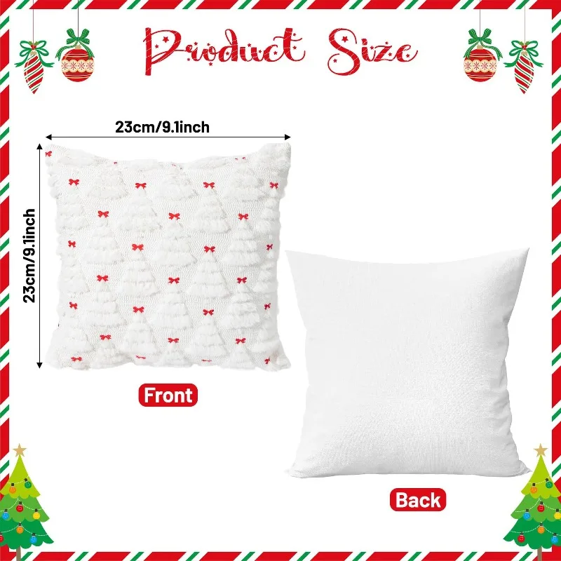2pcs Embroidered Christmas Bow Pillow Cover Plush Christmas Tree Decor Sofa Bedroom Cushion Prop
