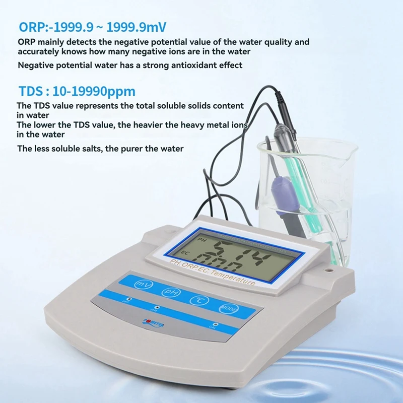 6-In-1 Water Quality Tester PH, TDS, EC, ORP, CF, Temp Benchtop Analyzer For Lab, Aquarium, Pool, Drinking Water US Plug