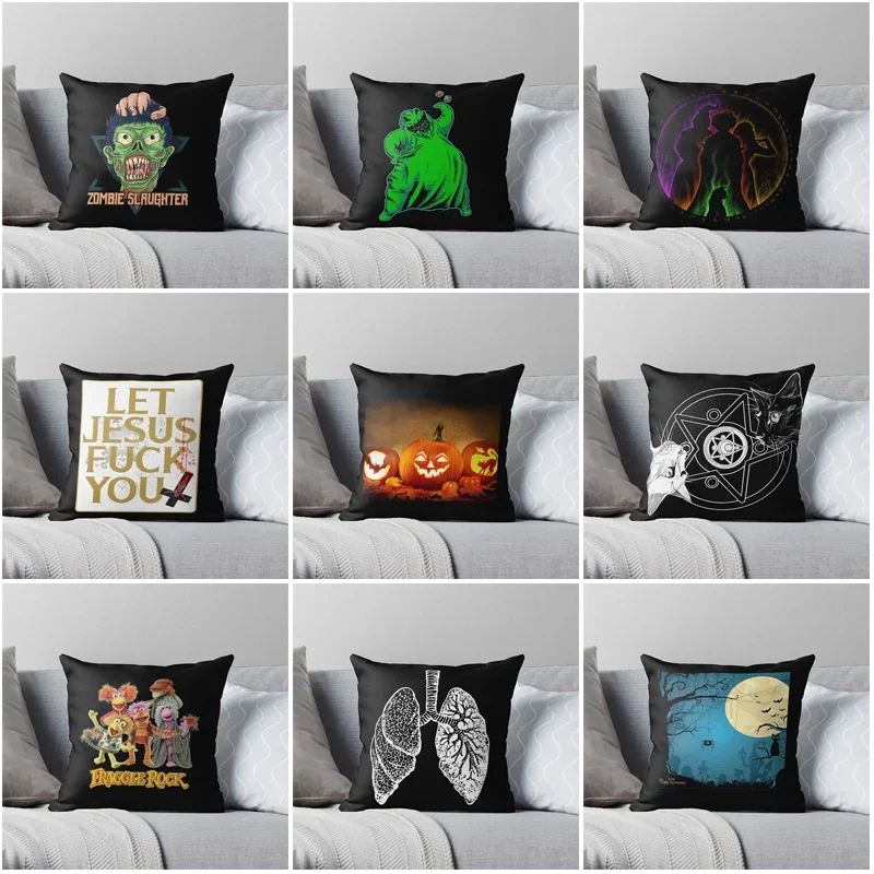 black funny decorative Home pillow case Cushion covers Living Room sofa House bed halloween fall 50*50 60*60 40*40 fear Skeleton