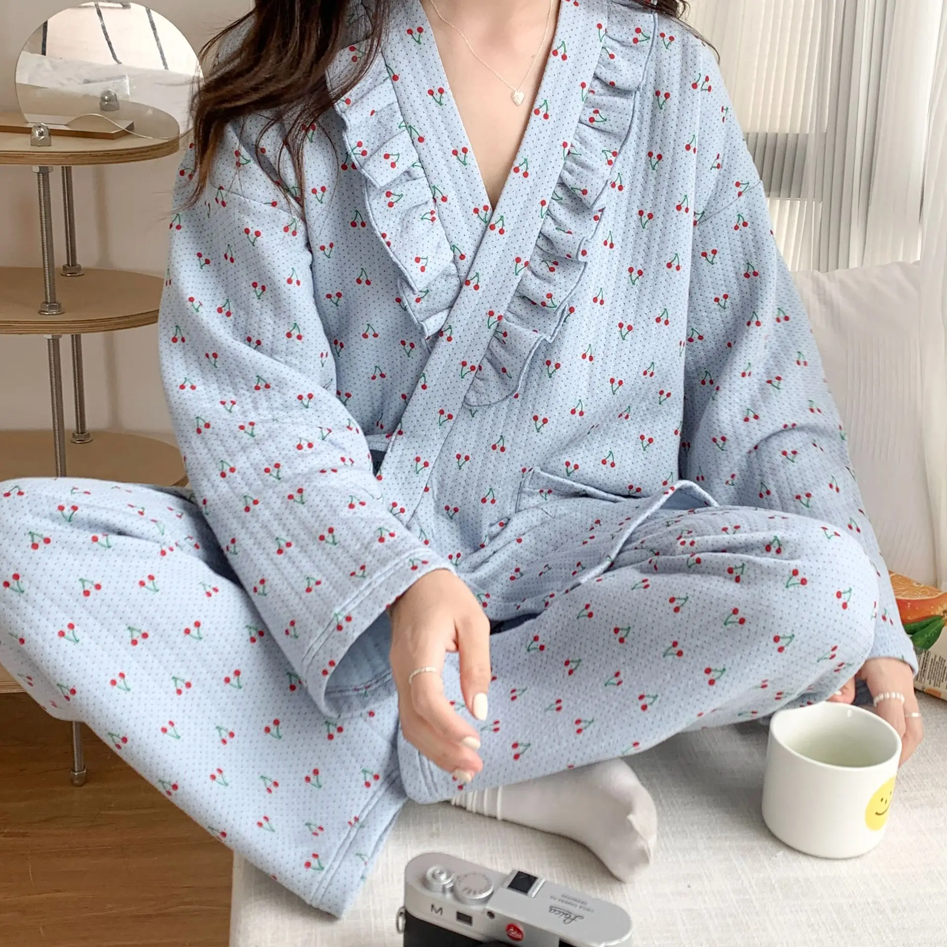 Fdfklak 2 Stuks Set Moederschap Pyjama Verpleging Pyjama Voor Vrouwen Herfst Print Katoen Zwangerschap Buik Verstelbare Nachtkleding