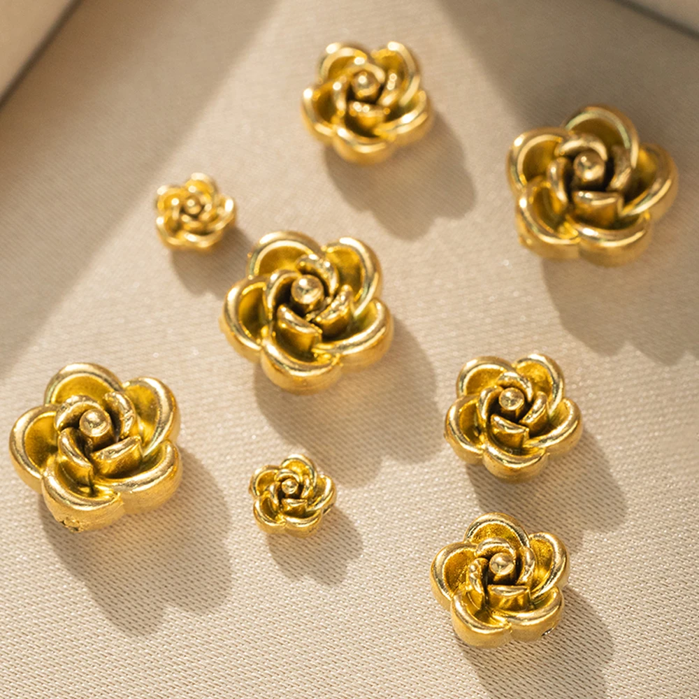 Stainless Steel Gold Rose Spacer Beads, 10pcs