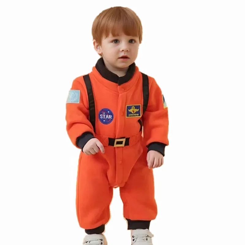 

Cute Baby Astronaut Costume Toddler Space Suit Bodysuit Fall and Winter Long Sleeve Button Embroidery Pattern Warm Toddler Suit