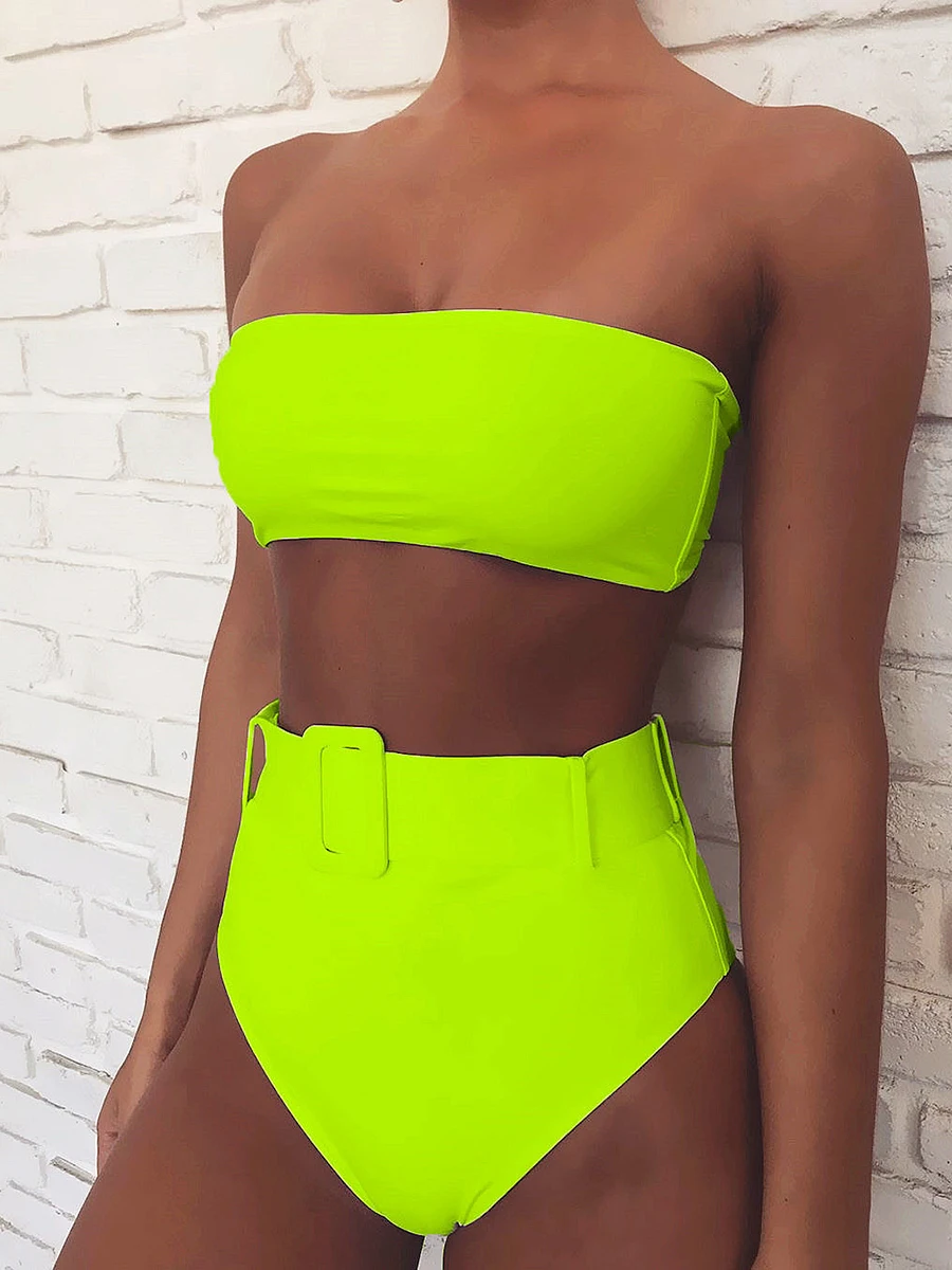 Conjunto de biquíni de cintura alta feminino, roupa de banho preta sexy, maiô, biquíni bandeau, verão 2022