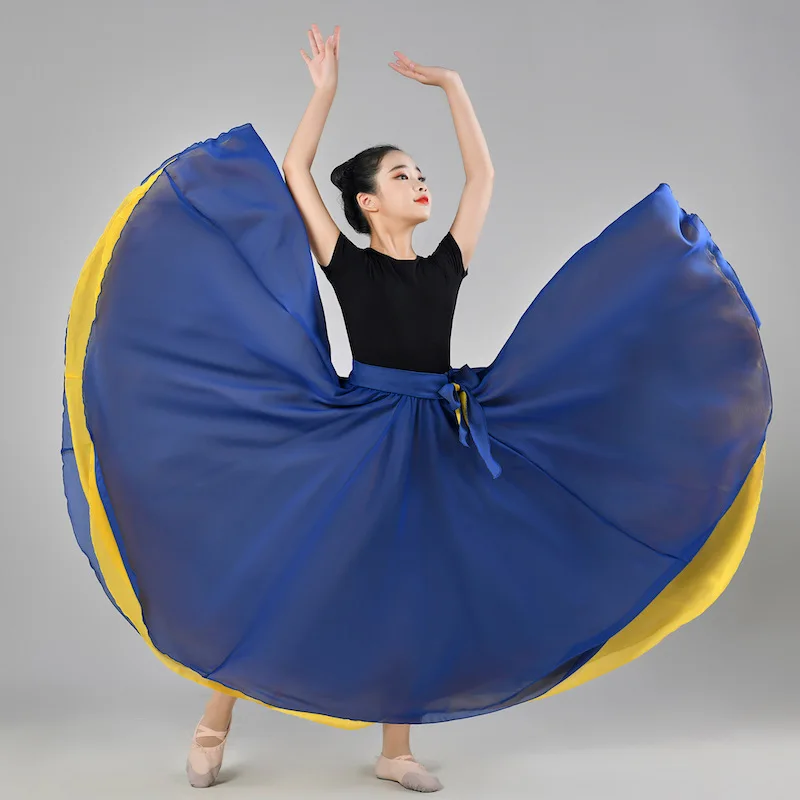 Jupe de danse flamenco en mousseline de soie pour filles, jupe longue taille haute pour enfants, vêtements d'entraînement de séparés euse, jupe de style chinois, robe de document solide, Louvain, 540