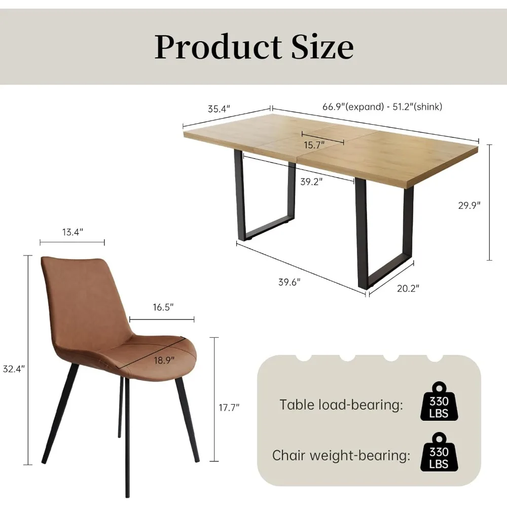 Modern Dining Table Set for 6 Kitchen Dining Room Table Set Extendable Wood Dining Table and 6 Upholstered Chairs