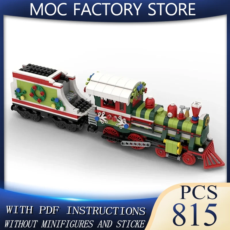 

Строительные блоки Moc, Рождественская модель локомотива, технологические кирпичи, сделай сам, строительный поезд, сборная игрушка для праздничных подарков
