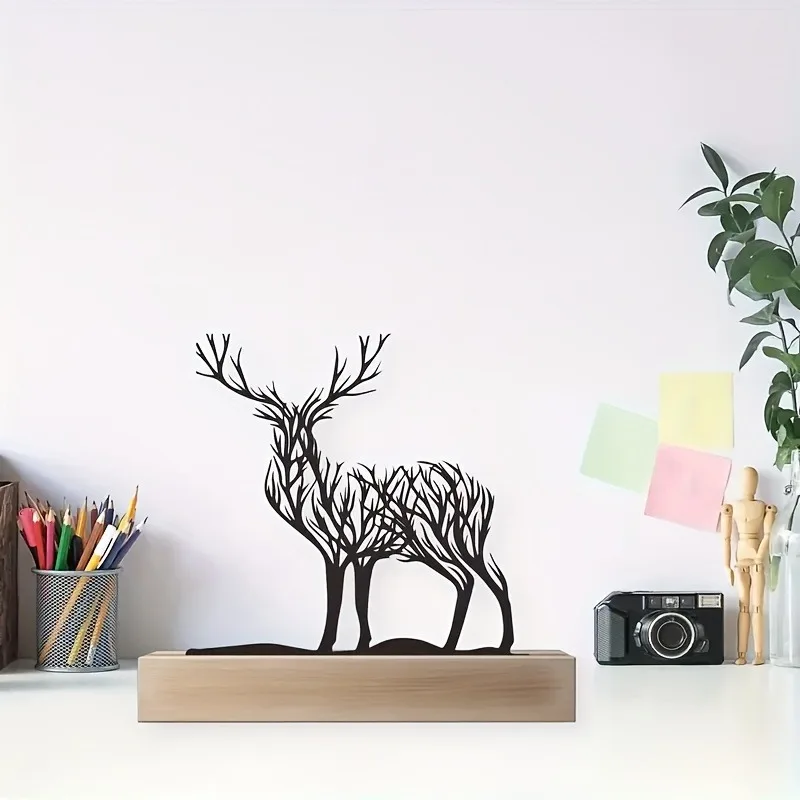 

Stylish iron deer with wooden base. Perfect for office desks, living room decorations, etc. Ideal gift for holidays