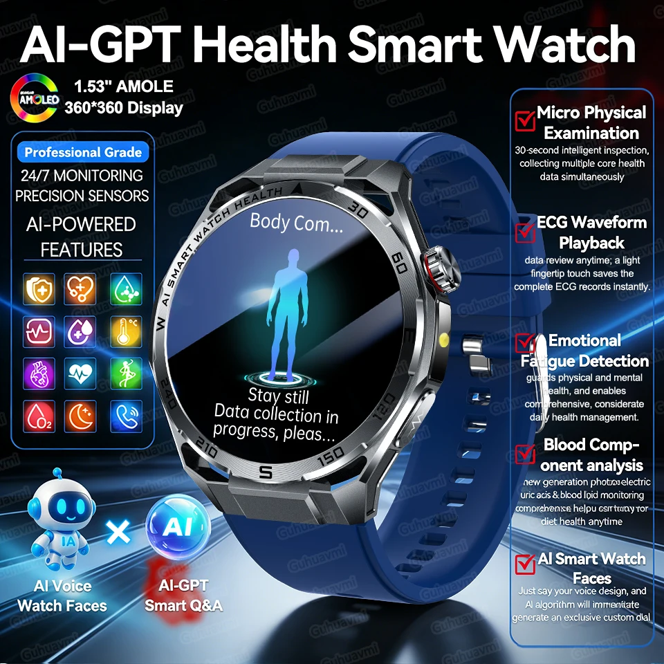 

Al-GPT Professional Grade ECG Health SmartWatch Body Analysis Blood Analysis Comprehensive Monitoring Sport Smart Watch man 2026