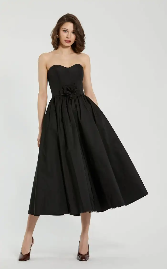 

Customized Retro Jersey Sash Handmade Flower Draped A-line Sweetheart Midi Dresses Bespoke Occasion Dresses Elegant High quality